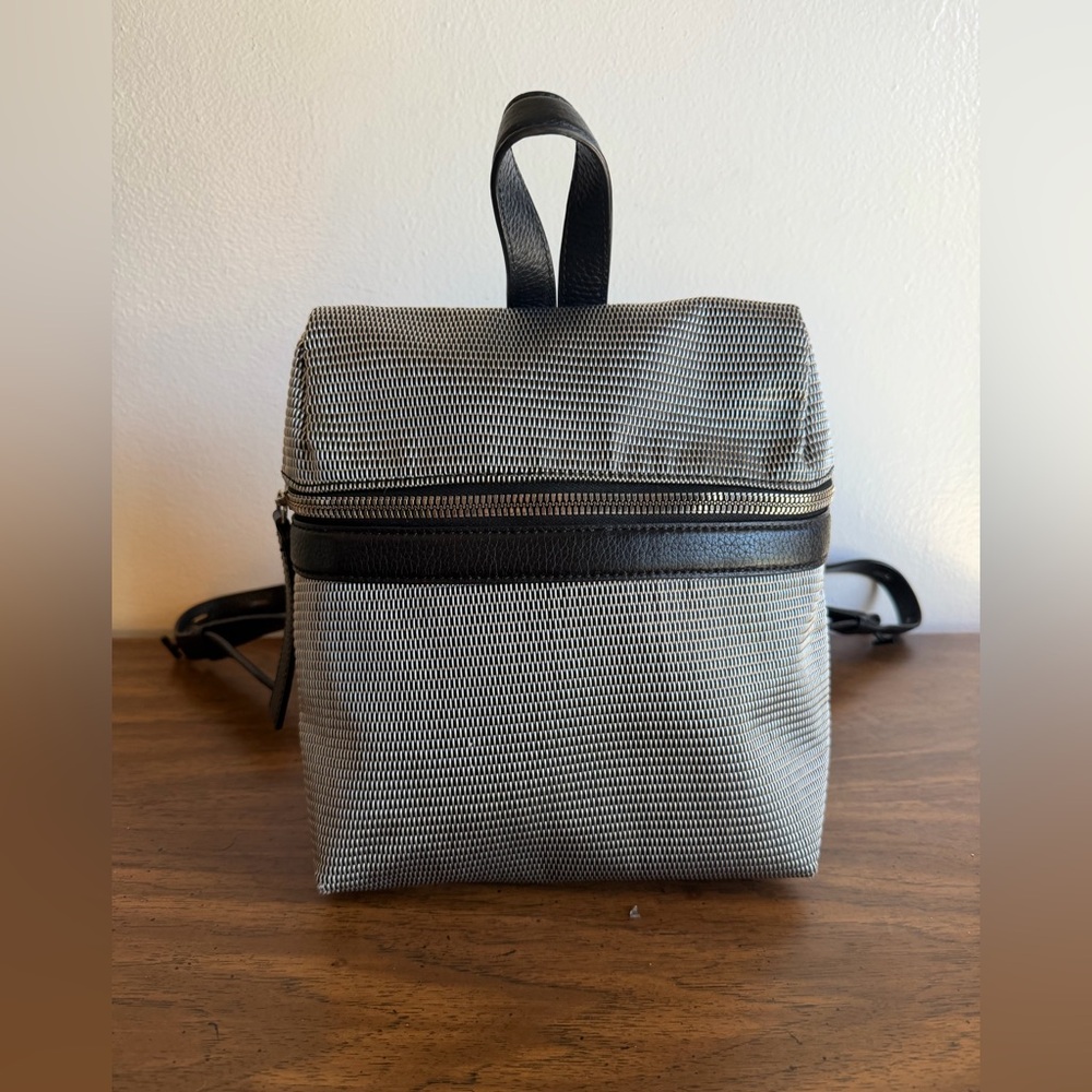 KARA Small Leather and Mesh Webbing Backpack